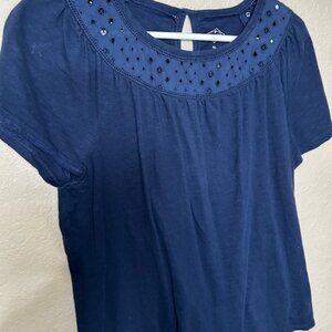 St. John's Bay Navy Eyelet Feminine Blouse - 100% Cotton